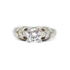 14k White Gold Three Stone Baguette Diamond Ring